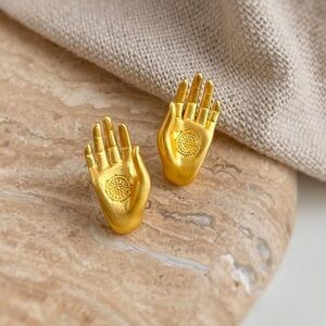 Gold Hand Hamsa Buddha Earrings